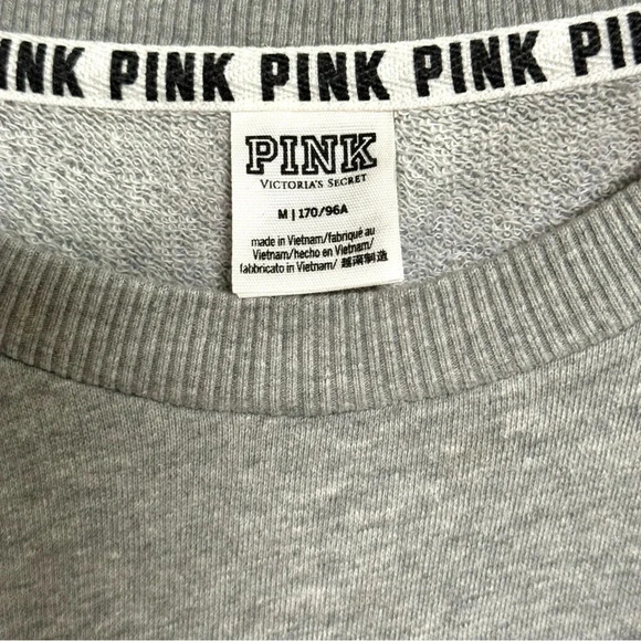 PINK BY VICTORIA’S SECRET Gray Heather Sweatshirt Embroidered Logo Size Medium - Picture 4 of 5